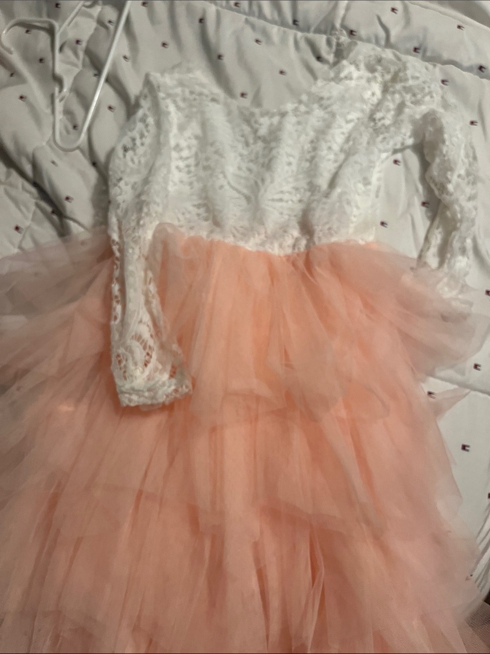 Lace Bodice Peach Tulle Party Dress